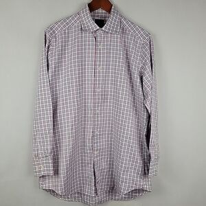 David Donahue Shirt Mens 16.5 32/33 Trim Fit Red White Blue Dress Button Up